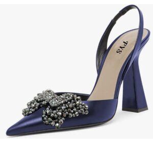 FYS Dark Navy Slip on Pointed Toe Slingback Sandals D'Orsay Pumps Butterfly Shoe